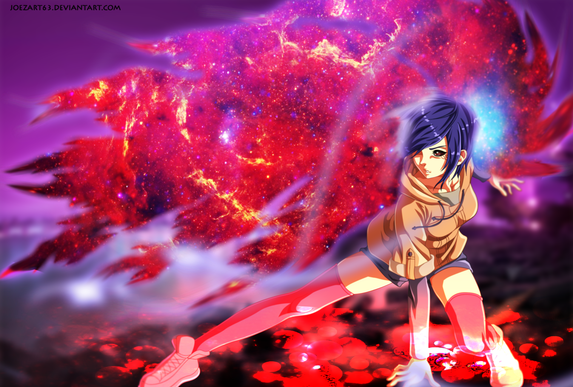 Download Kagune (Tokyo Ghoul) Jacket Purple Hair Thigh Highs Shorts Touka Kirishima Anime Tokyo Ghoul Art