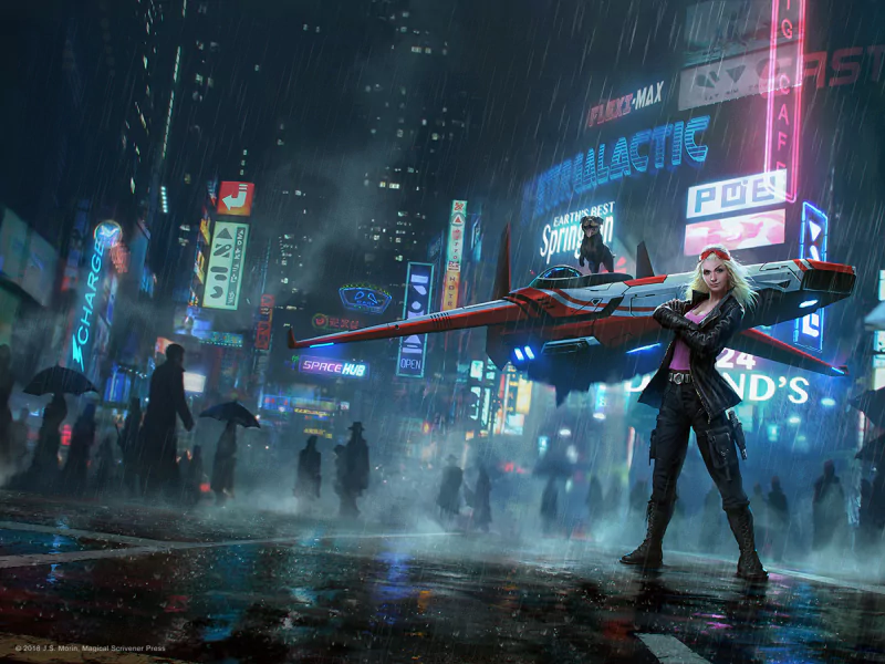 rain city spaceship people Sci Fi cyberpunk sci fi city Image