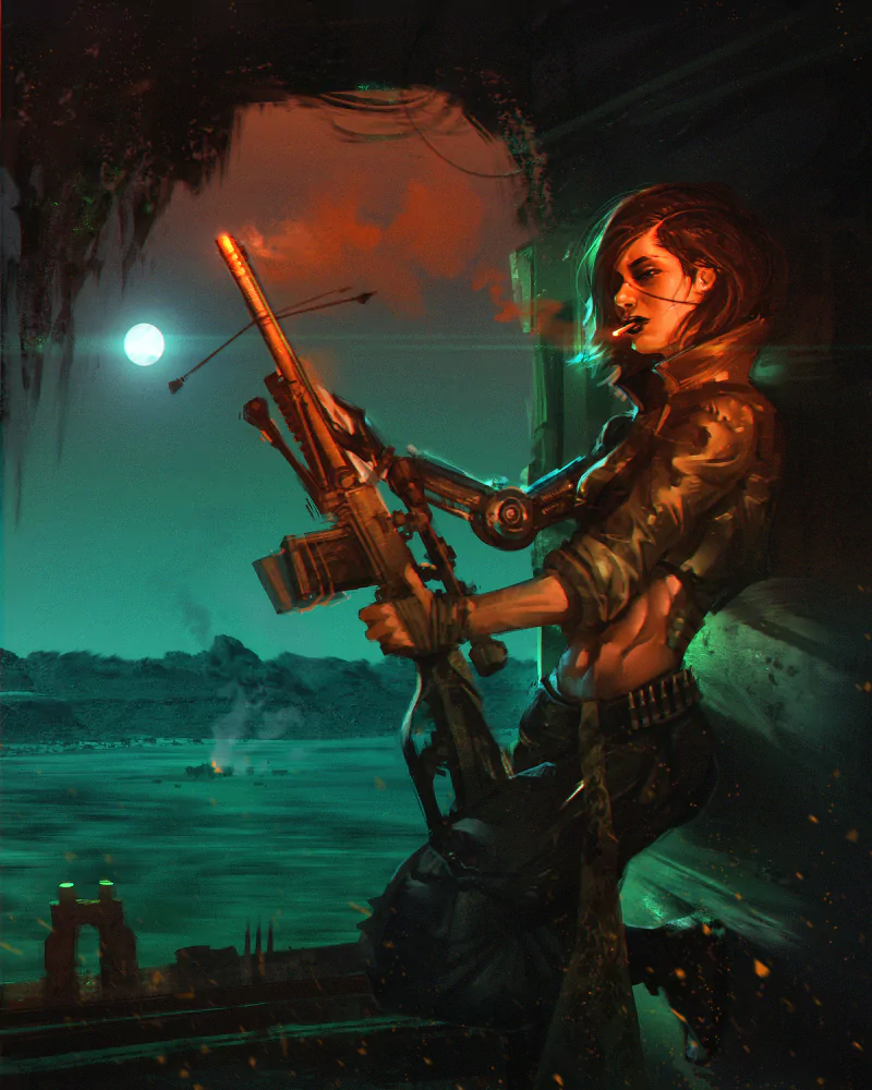 smoking weapon cyborg woman warrior Sci Fi woman Image