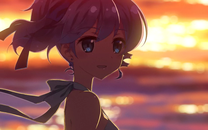 blue hair blue eyes sunset Nina Klatt video game DJMax Image