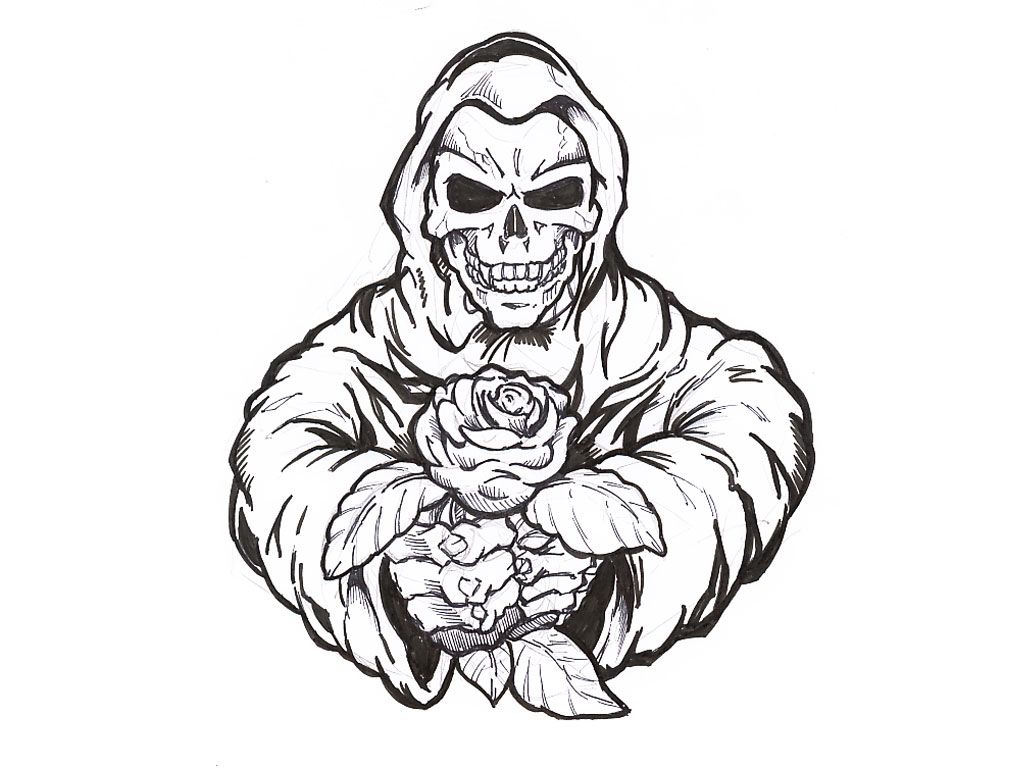 Grim reaper holding rose