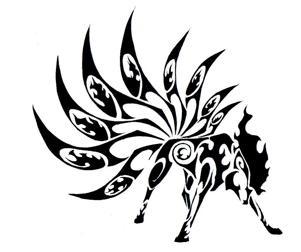 Ninetailed fox Kitsune Tattoo Tribe Body art Fox tattoo white  monochrome png  PNGEgg