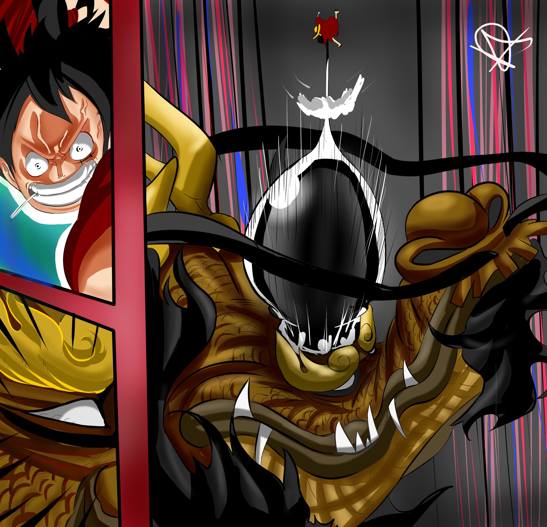 Download Punch Monkey D. Luffy Kaido (One Piece) Anime One Piece Art