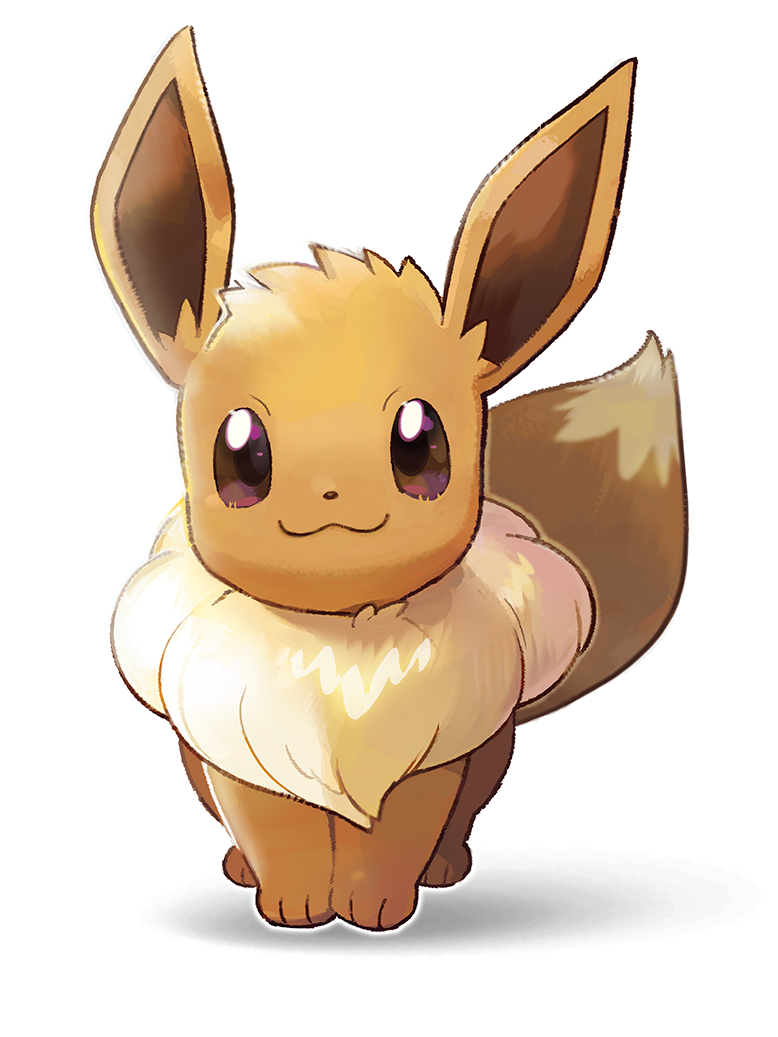 Illustration of Eevee, the popular Pokémon from the video game Pokémon: Let's Go Pikachu and Let's Go Eevee, featuring its fluffy fur and large expressive eyes.