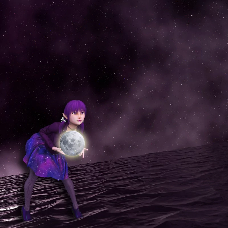  Girl with moon in her hand