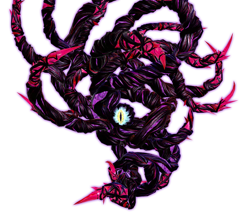 Dharkon (Super Smash Bros.), from the video game Super Smash Bros. Ultimate — a writhing mass of shadowy black tendrils with a glowing central eye and purple-pink highlights.