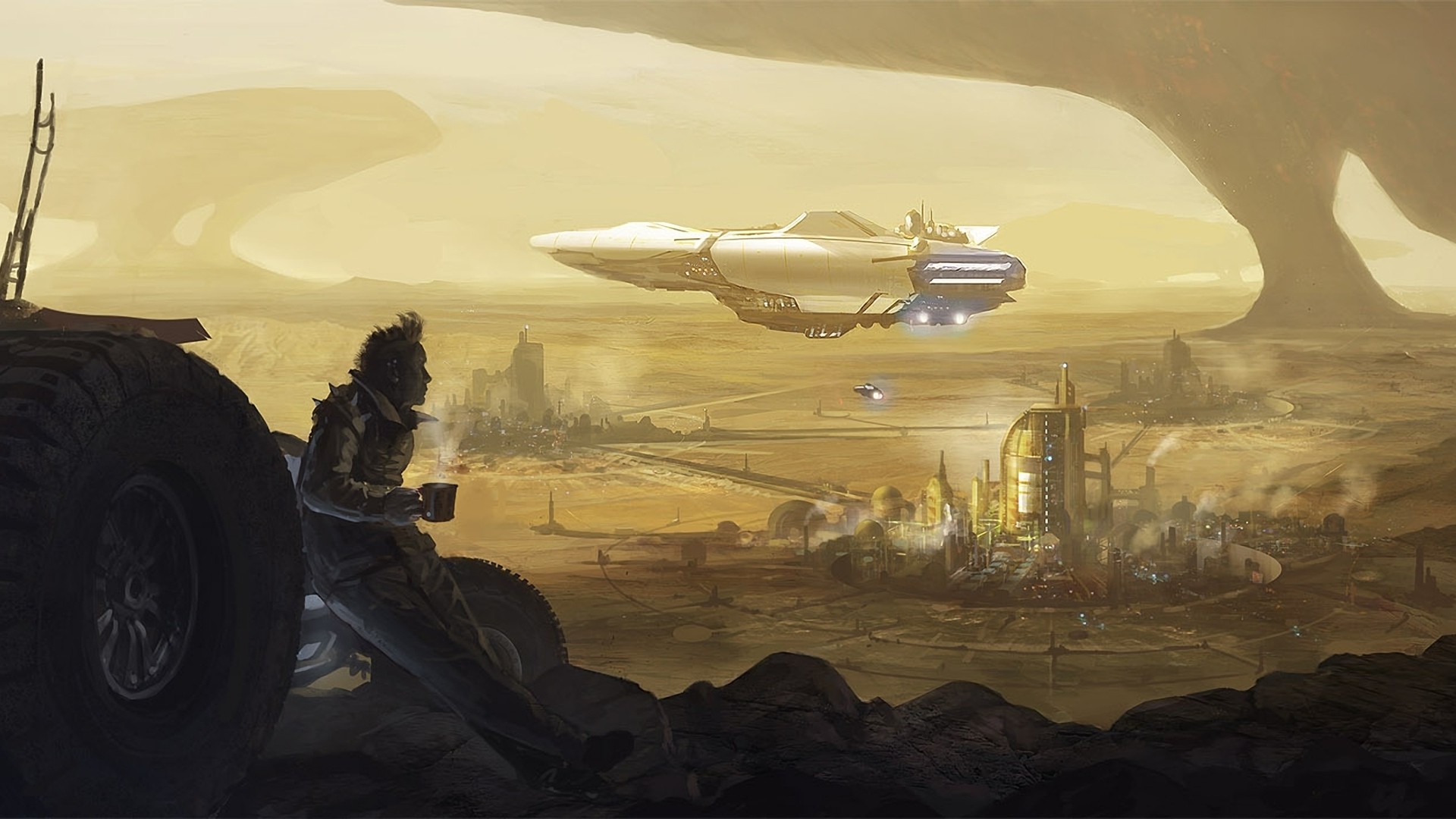 Man Looking At Sci Fi City by DrawingNightmare