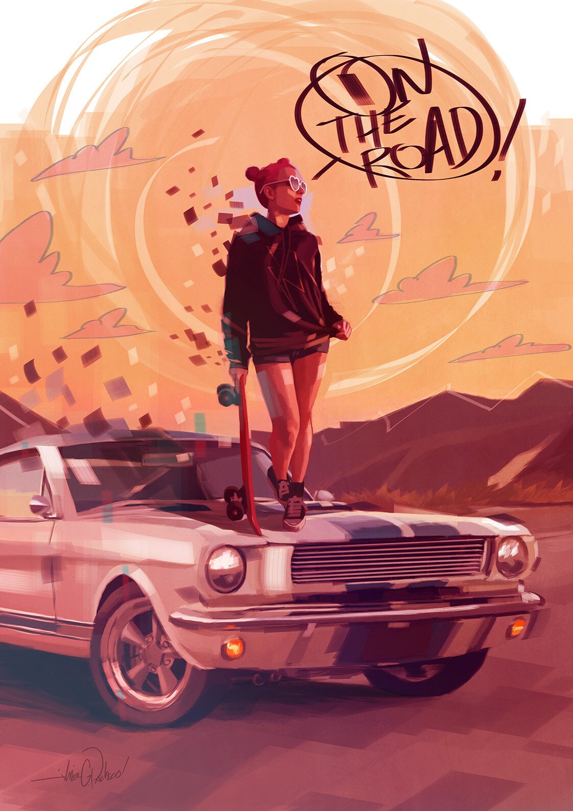 Download Skateboard Car Woman Artistic Art