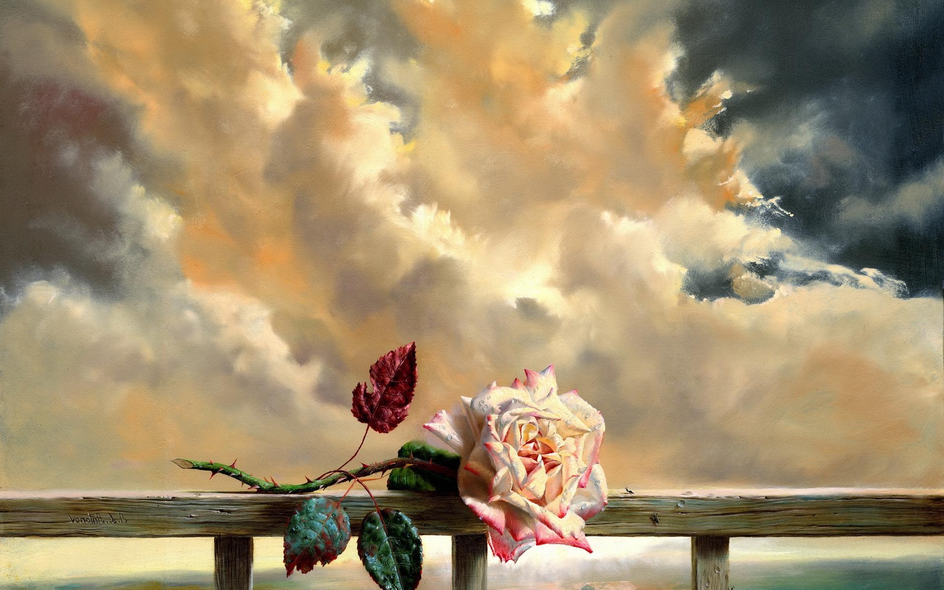 Pink Rose and Clouds by Alexei Antonov