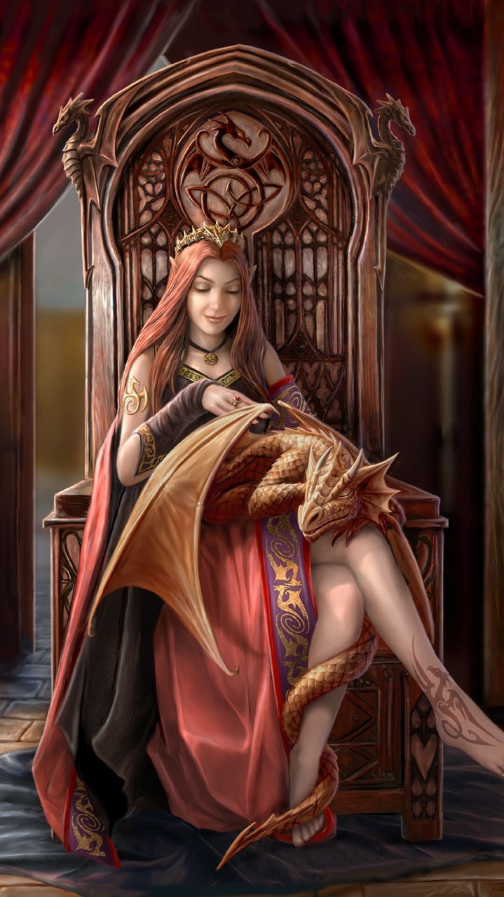 Gothic Queen with pet Dragon by Anne Stokes