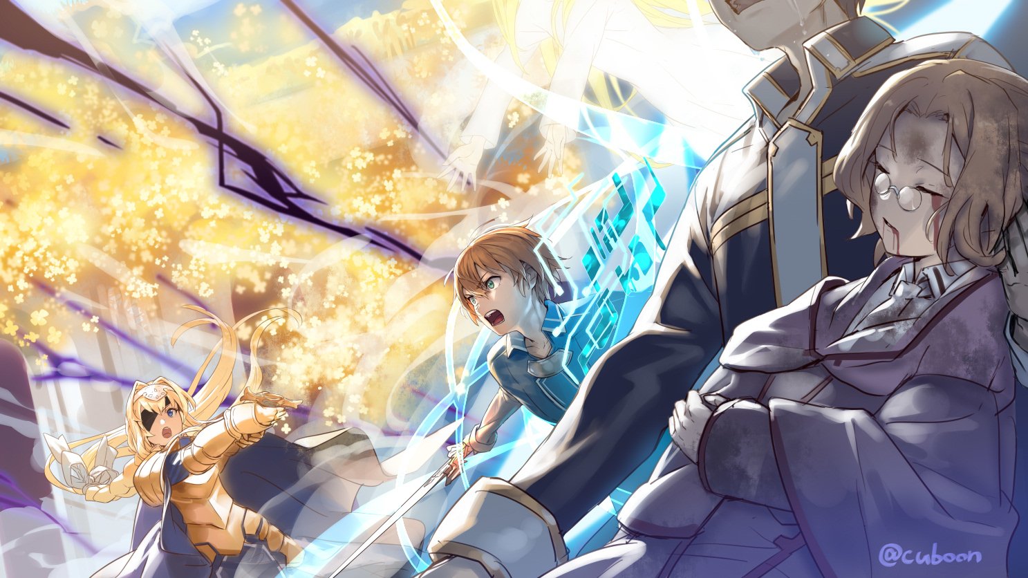 Download Blue Eyes Glasses Armor Blonde Alice Zuberg Cardinal System Eugeo (Sword Art Online) Kazuto Kirigaya Kirito (Sword Art Online) Anime Sword Art Online: Alicization Art