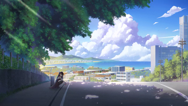 WA2000 (Girls Frontline) road cloud sea city video game Girls Frontline Image