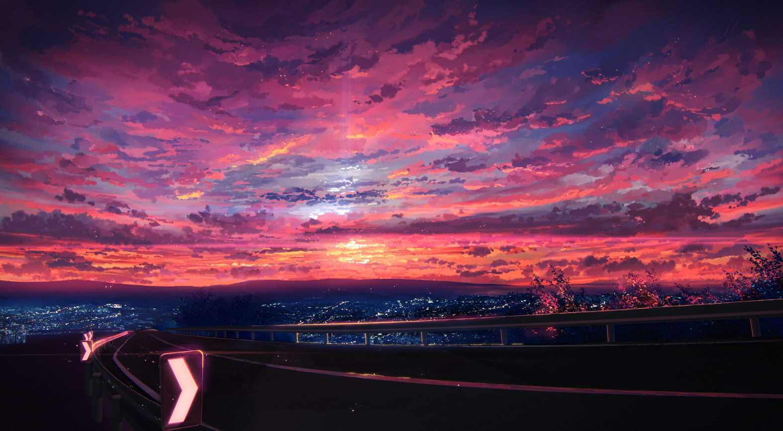 Download Sky City Sunset Anime Road Anime Sunset Sky Anime Art