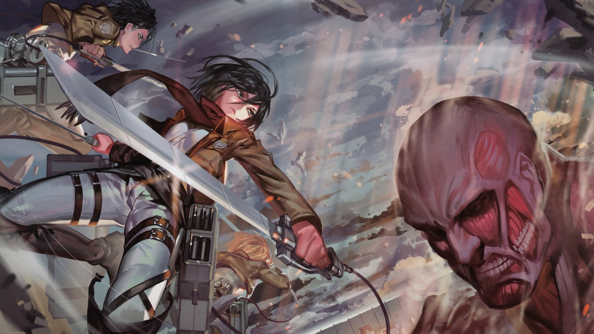 Download Mikasa Ackerman Eren Yeager Armin Arlert Colossal Titan Anime Attack On Titan Eren & Mikasa Art