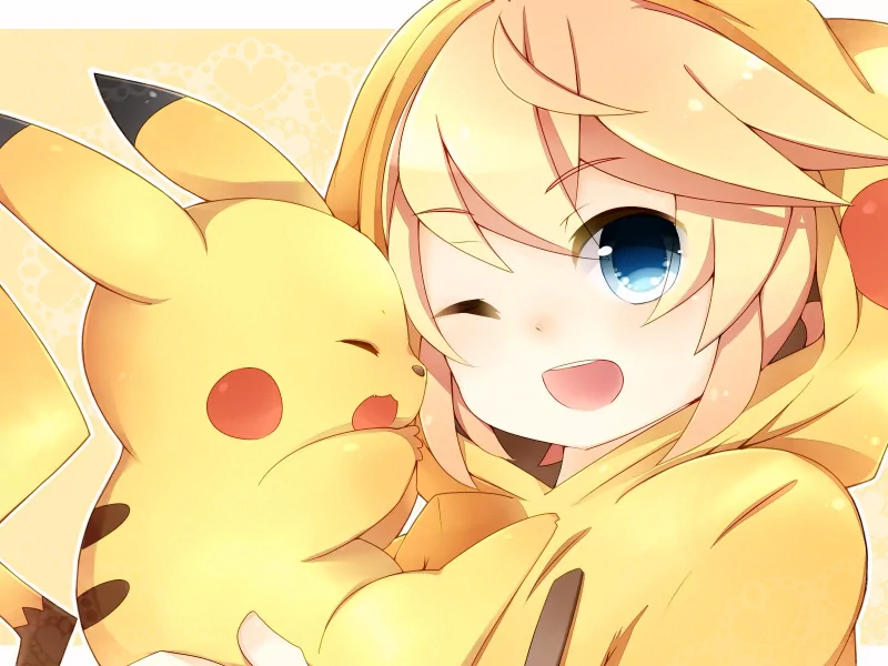  Len Kagamine and Pikachu by Sum