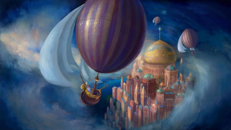  Hot Air Balloon over Fantasy World by Ekaterinya Vladinakova