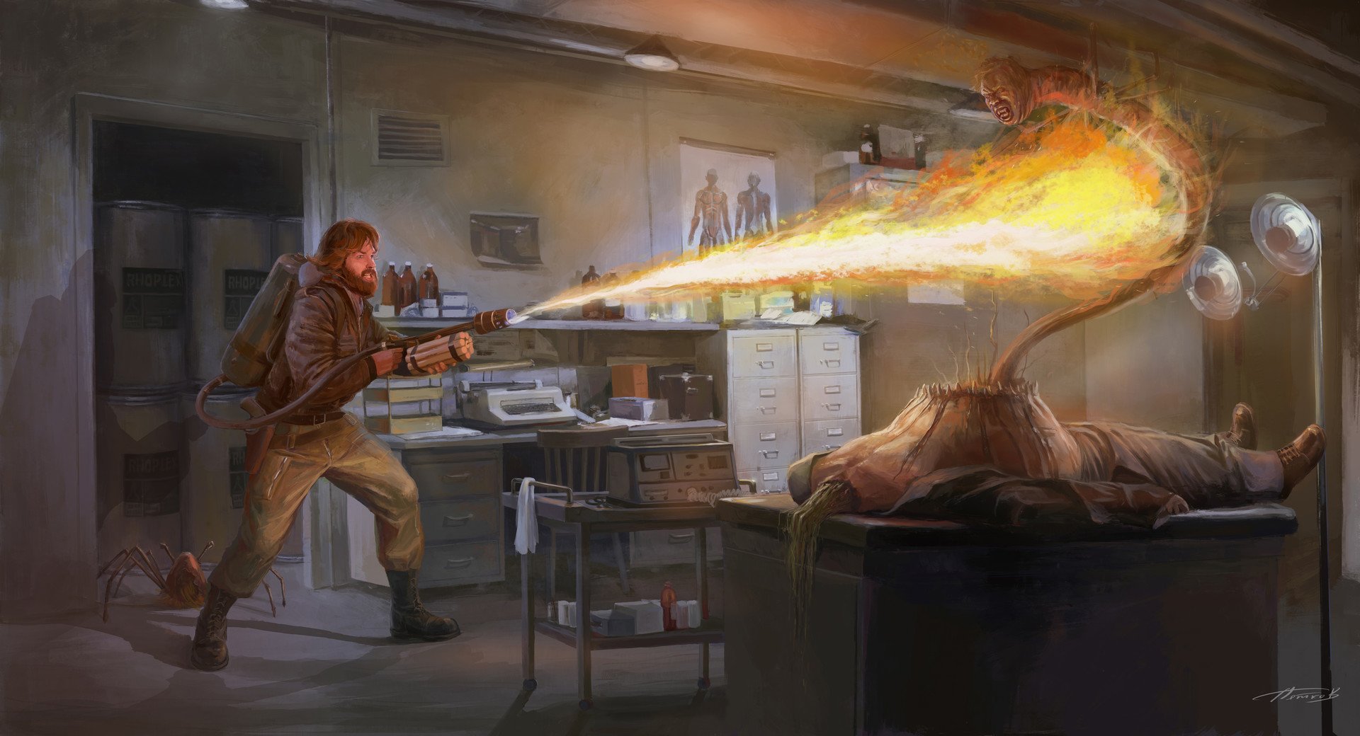 Download Flamethrower Kurt Russell Movie The Thing (1982) Art