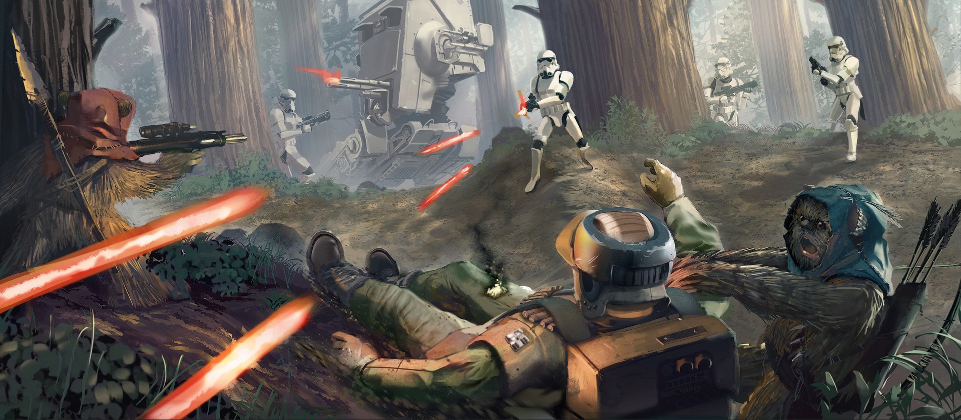 Download Endor (Star Wars) AT-ST Stormtrooper Ewok Sci Fi Star Wars Art