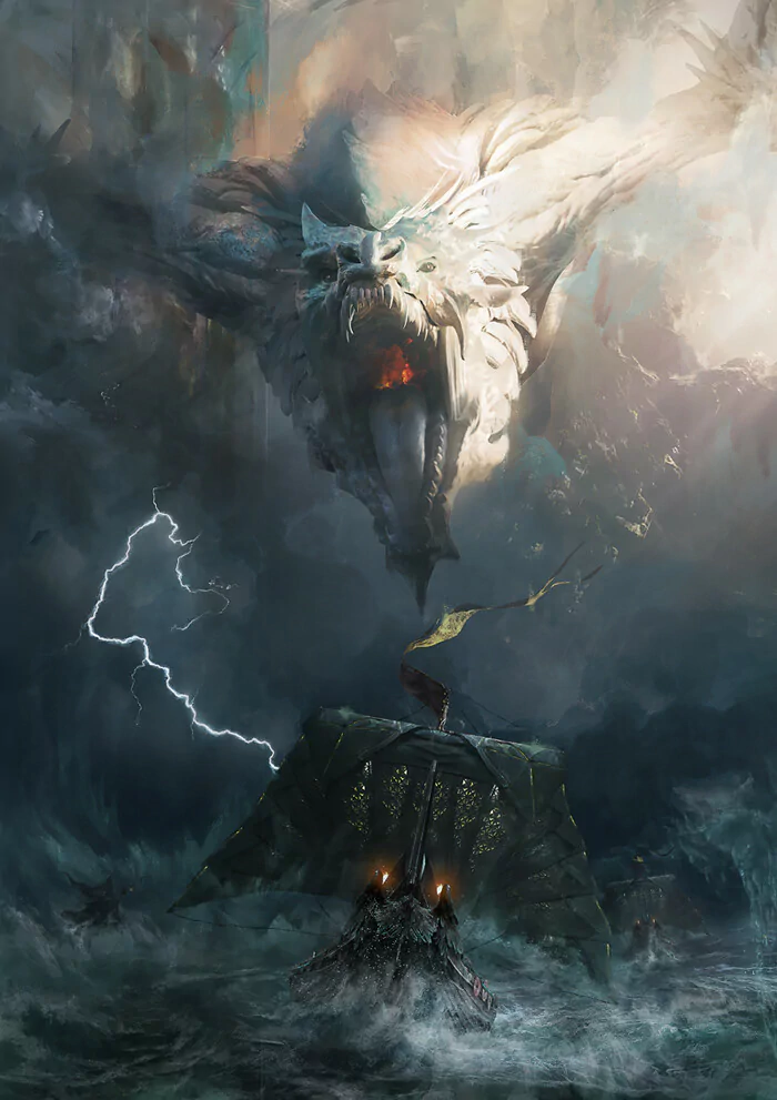 sea ship fantasy dragon Image