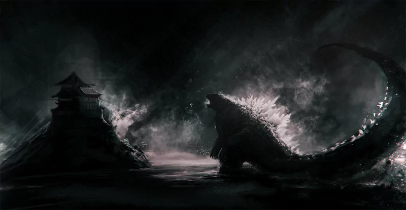  Gojira and Pagoda by Phil Dragash