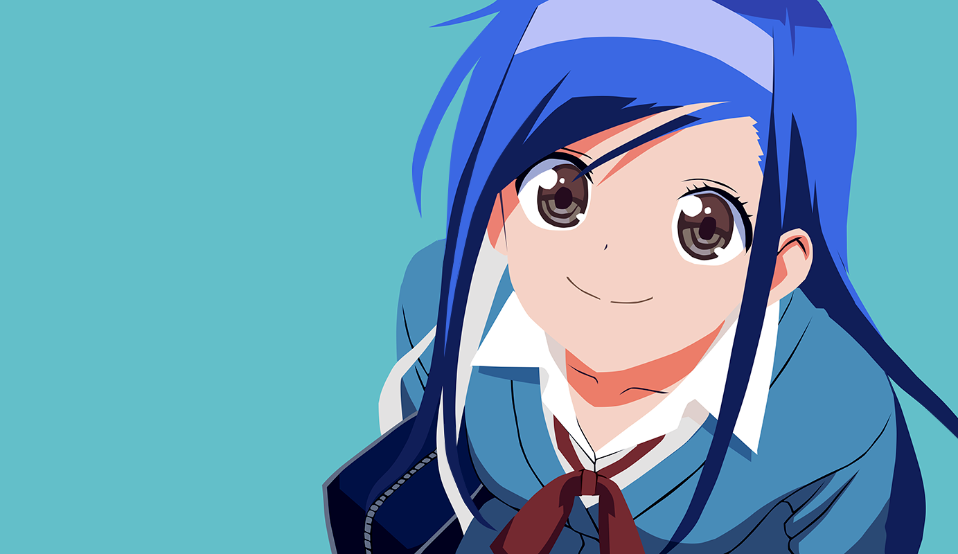 Anime-style illustration of Fumino Furuhashi from We Never Learn, featuring her with long blue hair and a school uniform, smiling warmly.