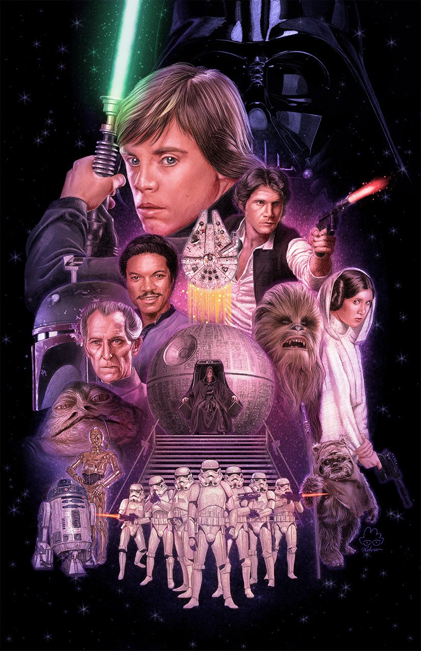 Download Death Star Ewok Millennium Falcon C-3PO R2-D2 Jabba The Hutt Darth Vader Lando Calrissian Princess Leia Organa Han Solo Chewbacca Stormtrooper Luke Skywalker Sci Fi Star Wars Art