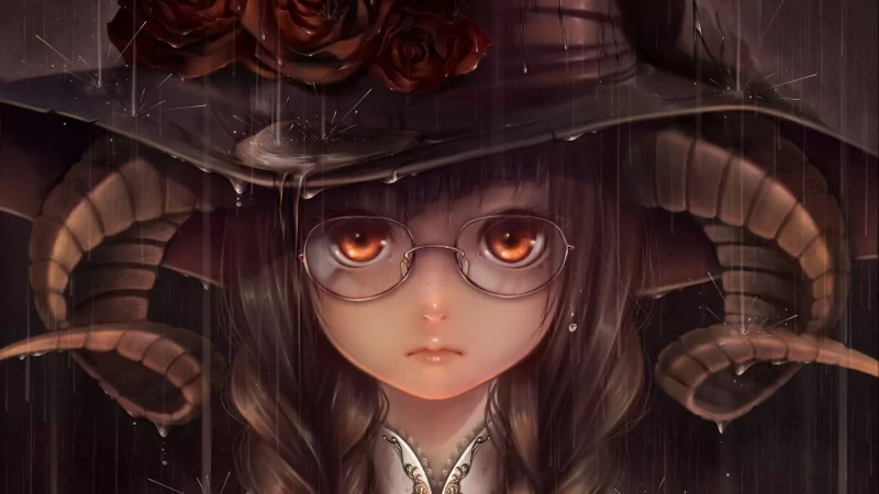 hat horns glasses Anime girl anime girl Image