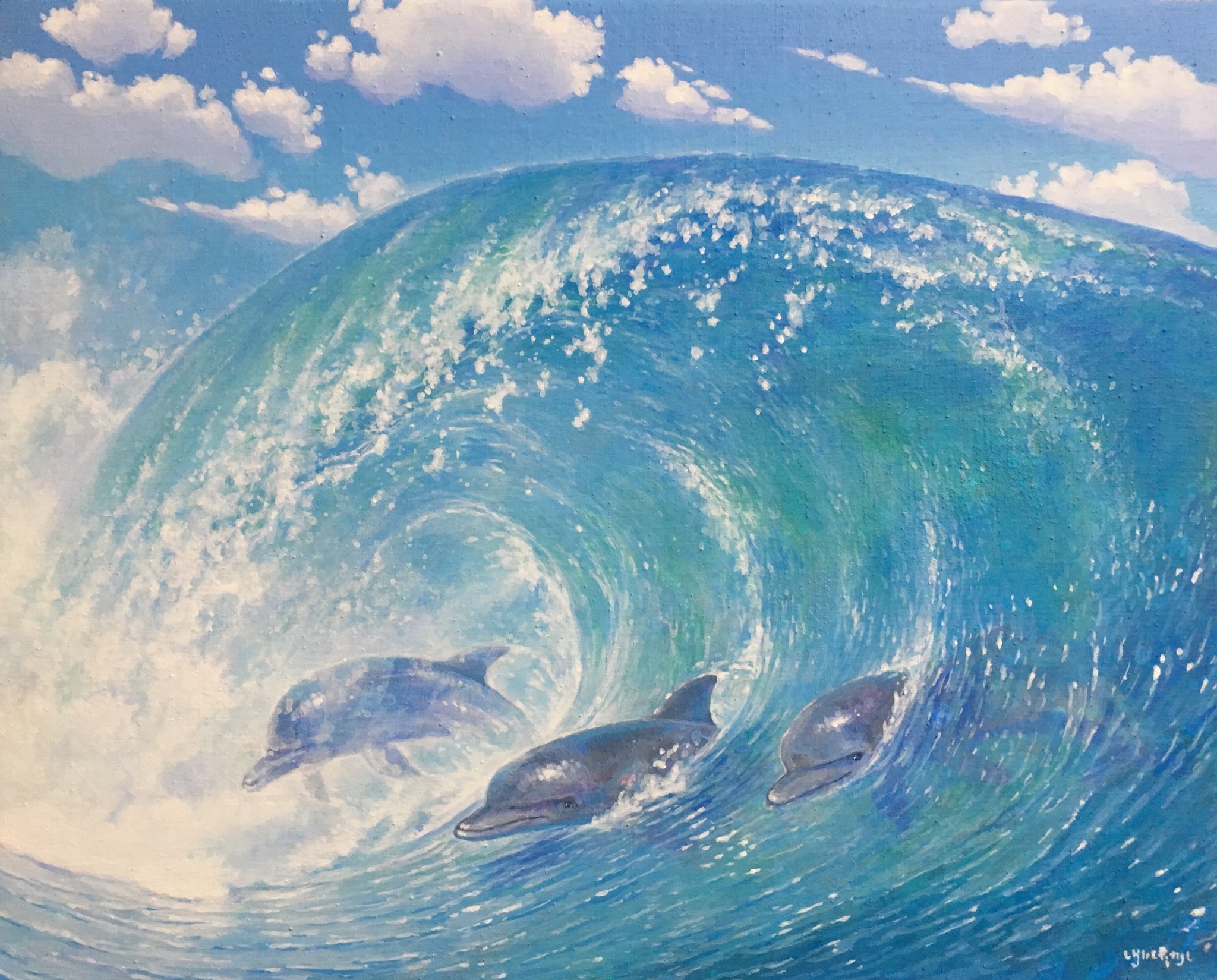 Dolphins in Giant Ocean Wave Art ID 125588