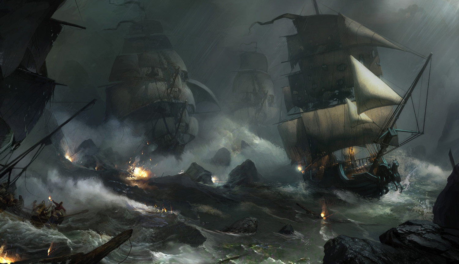 Ship chase by Piotr Krezelewski