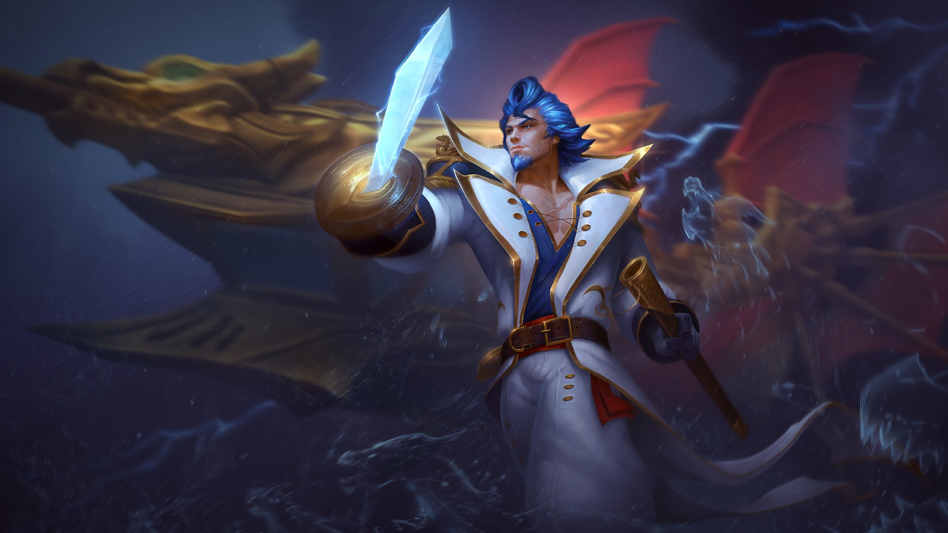 Download Spirit Sword Blue Hair Warrior Ao Kuang (Smite) Video Game Smite Art