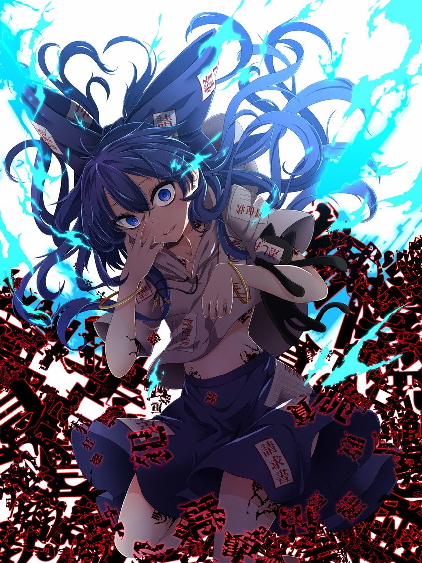 Download Flame Blue Eyes Blue Hair Shion Yorigami Anime Touhou Art