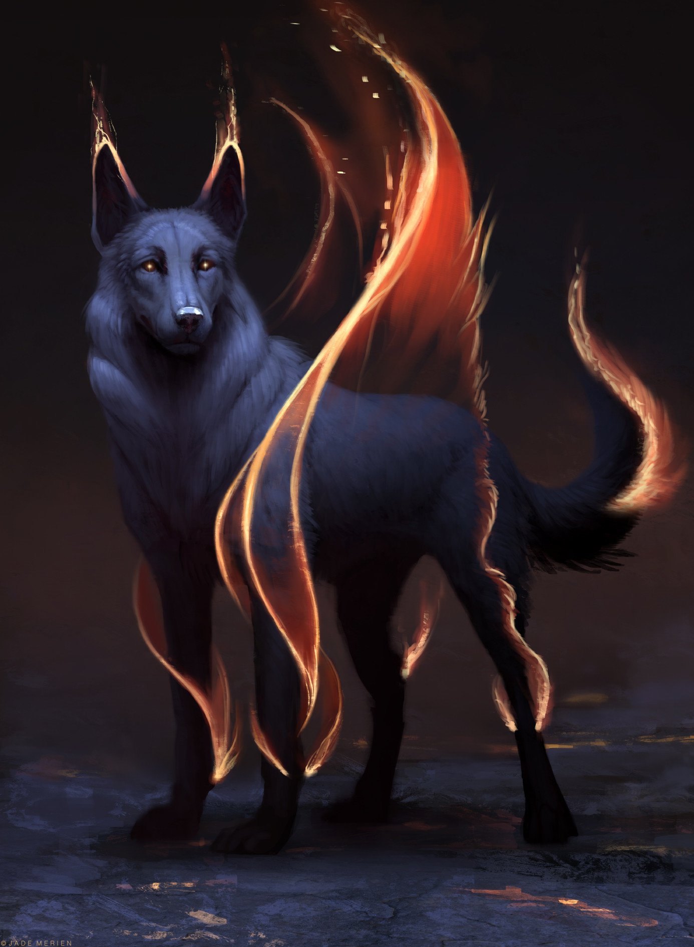 Download Fire Fantasy Wolf Art, image size:1386x1890