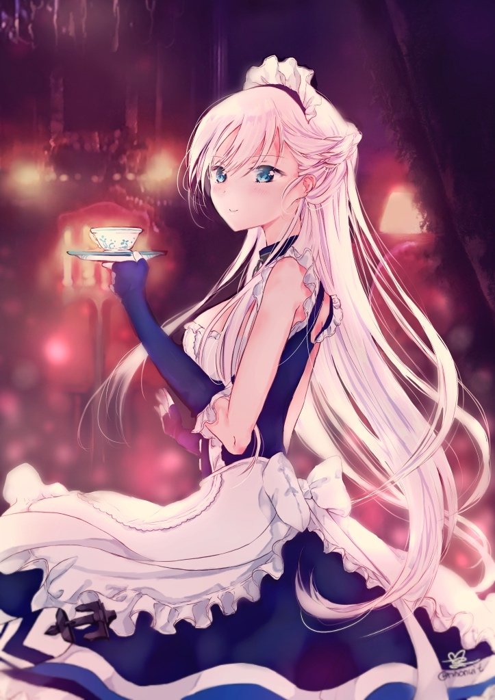 Download Blue Eyes White Hair Long Hair Maid Belfast (Azur Lane) Anime Azur Lane Art