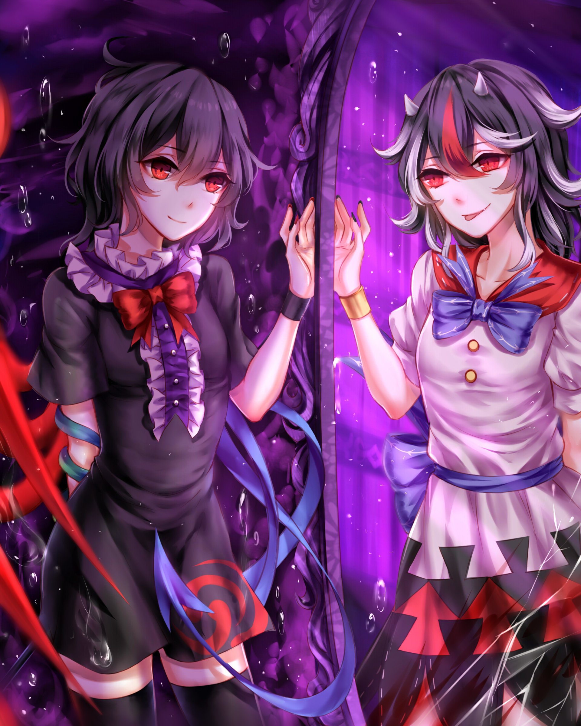 Download Purple Reflection Black Hair Short Hair Red Eyes Mirror Seija Kijin Nue Houjuu Anime Touhou Purple Anime Art