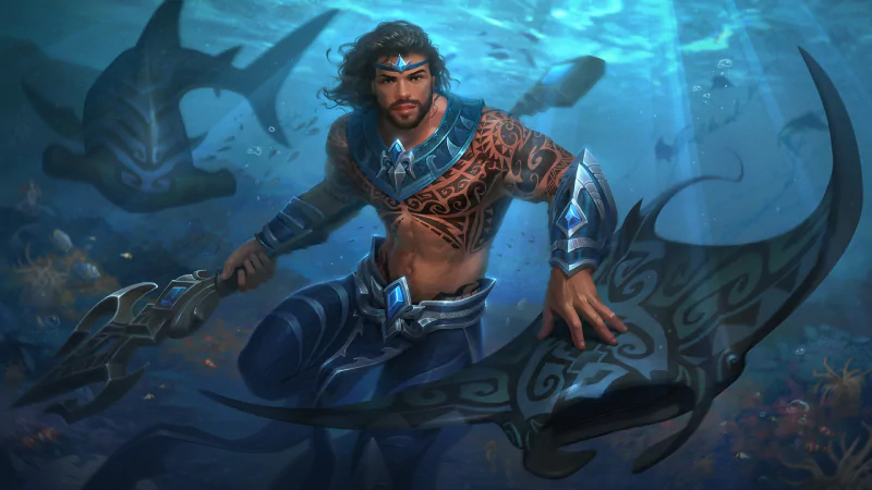 warrior tattoo shark manta ray trident underwater Poseidon (Smite) video game Smite Image