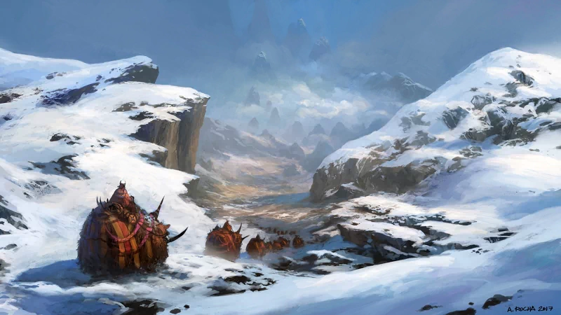 caravan creature snow mountain fantasy landscape fantasy landscape Snowy Mountain Image