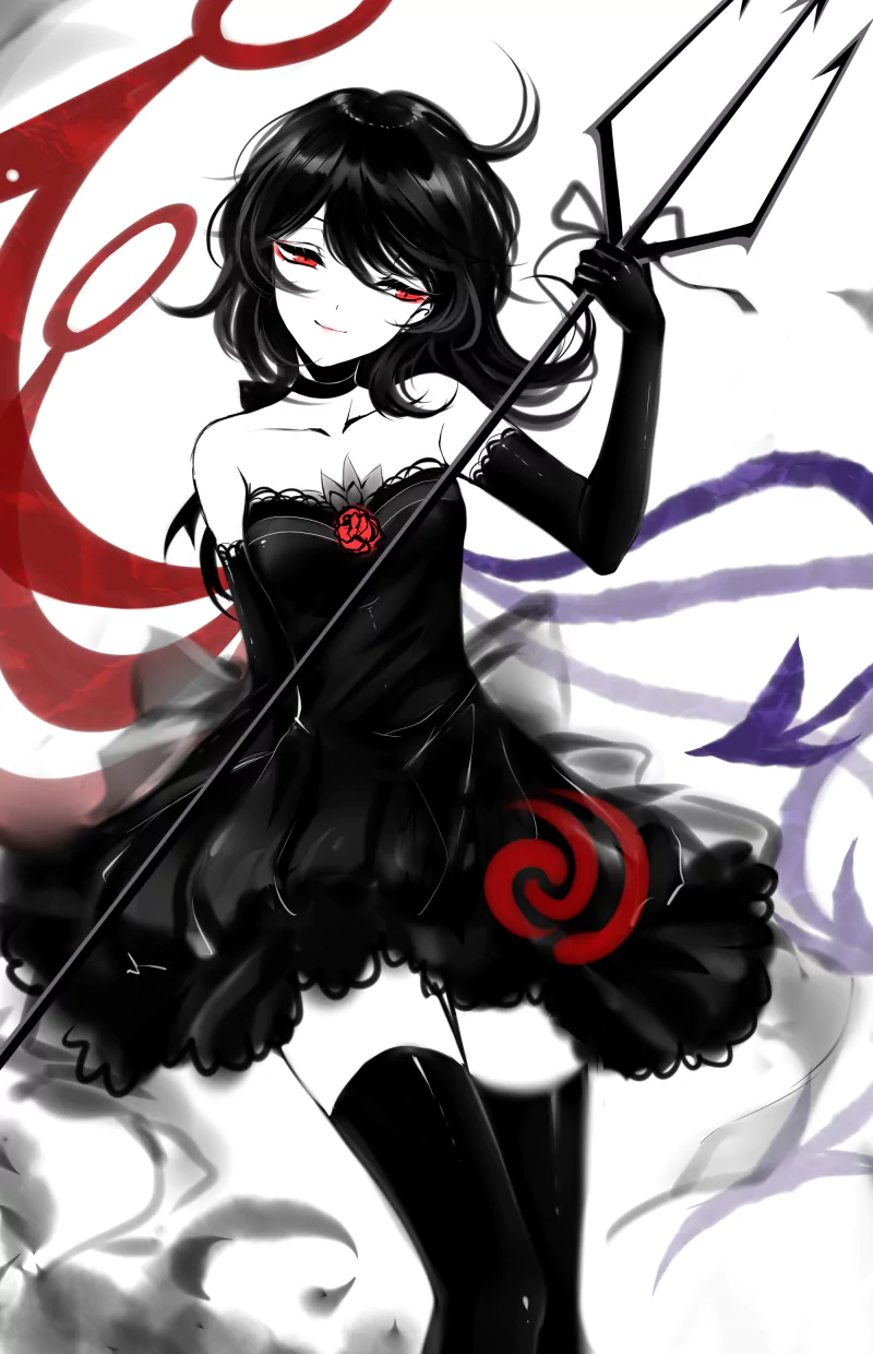 black dress black hair short hair red eyes Nue Houjuu Anime Touhou Image