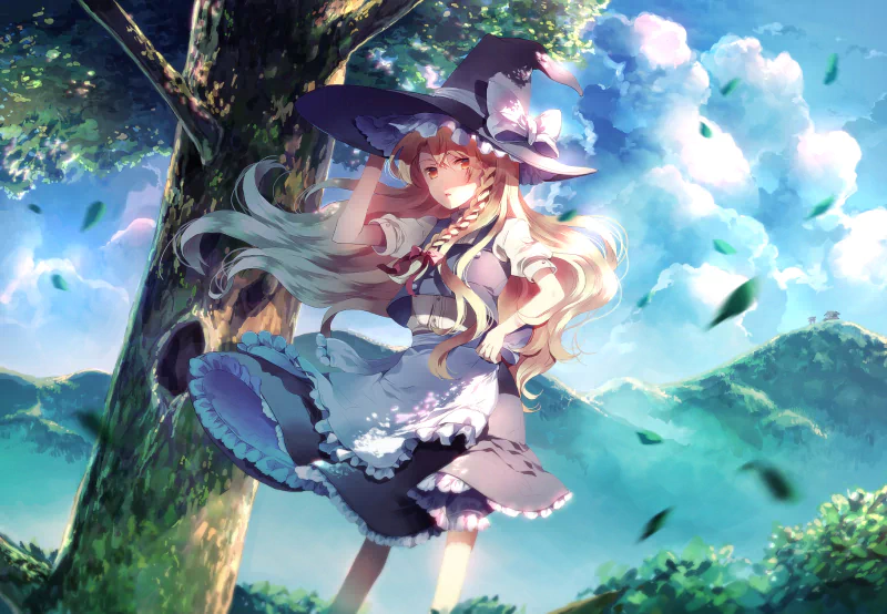 mountain tree witch blonde Marisa Kirisame Anime Touhou Image