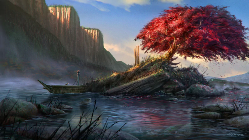 boat tree fantasy landscape fantasy landscape Image