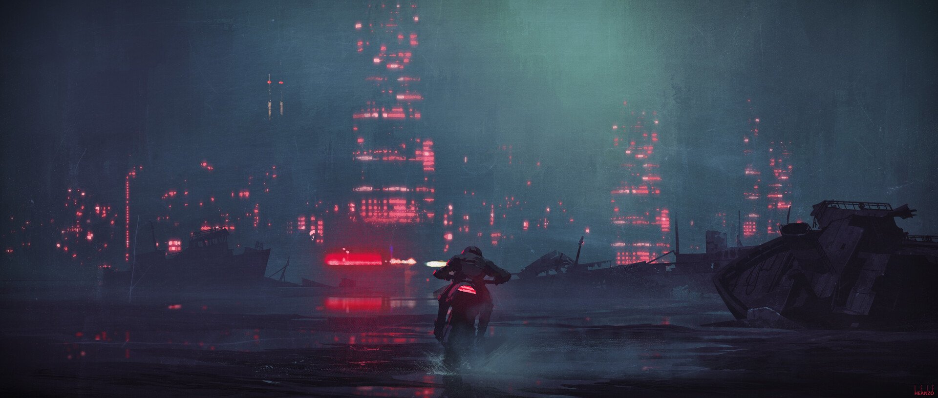 Download Night Motorcycle Cityscape Sci Fi City Sci Fi City Art