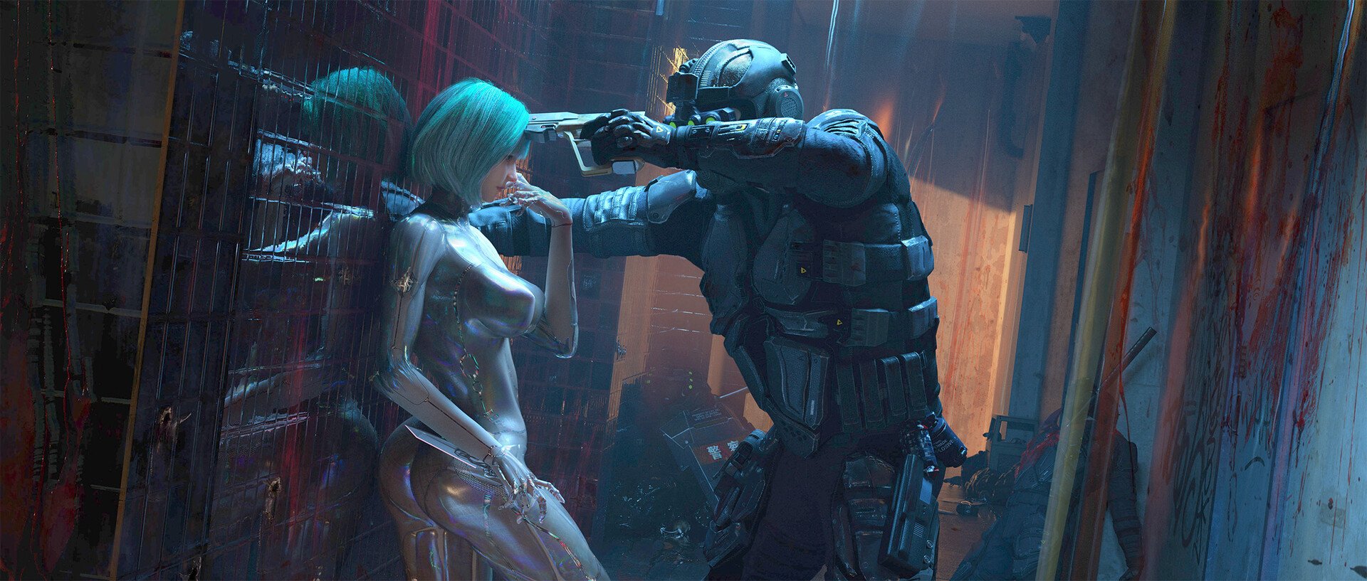 Download Aqua Hair Soldier Sci Fi Warrior Art