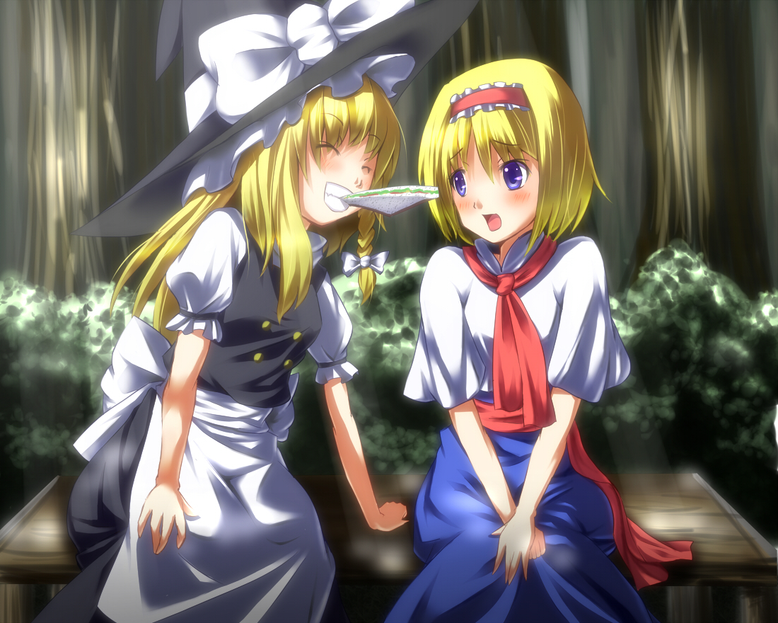 Alice and ron to sit in a. Мариса Кирисаме и Алиса Маргатроид. Touhou Мариса и Алиса. Алиса Маргатроид Тоухоу. Marisa and Alice.