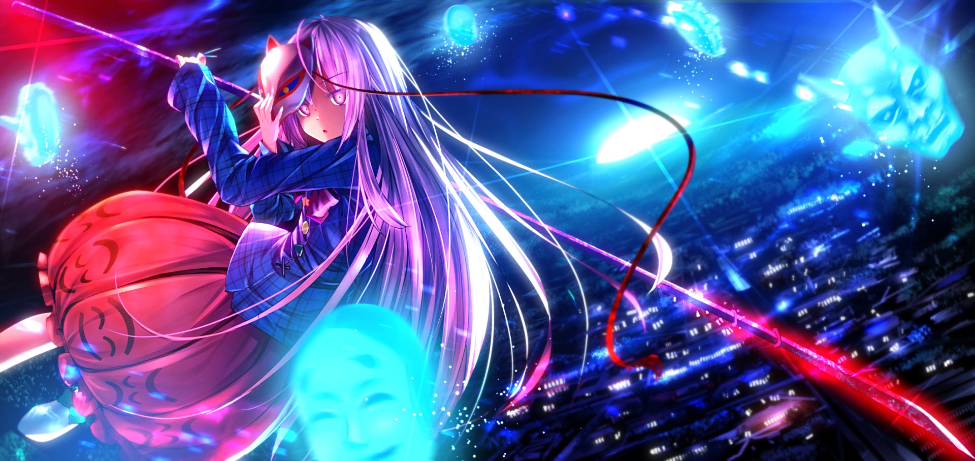 Download Mask Weapon Long Hair Pink Hair Hata No Kokoro Anime Touhou Art