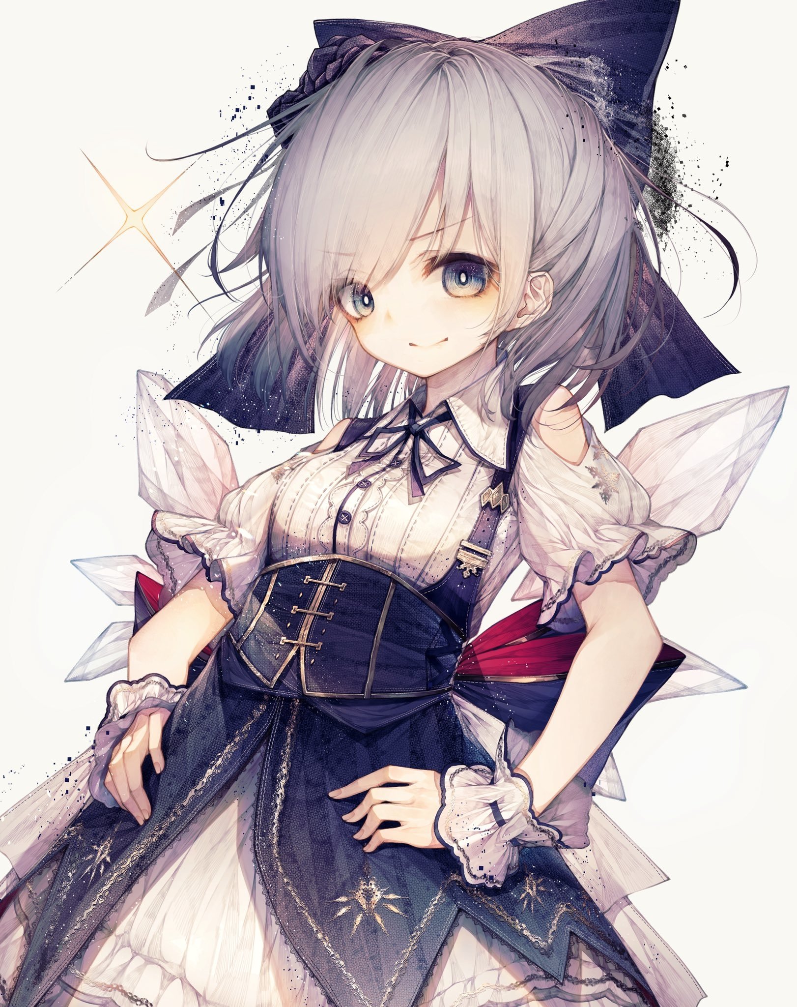 Anime-style illustration of Cirno from Touhou, featuring her silver hair, blue eyes, and detailed outfit with crystal-like wings.