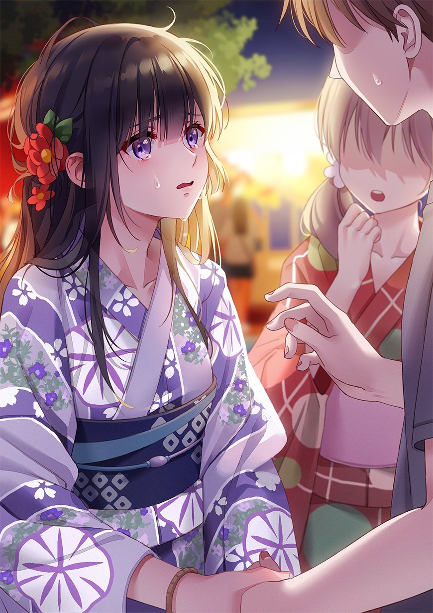 Download Yukata Brown Hair Purple Eyes Anime Original Art