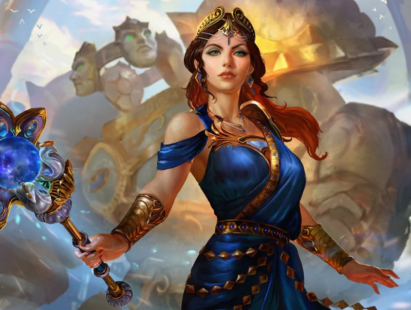 goddess Hera (Smite) blue dress green eyes video game Smite Image