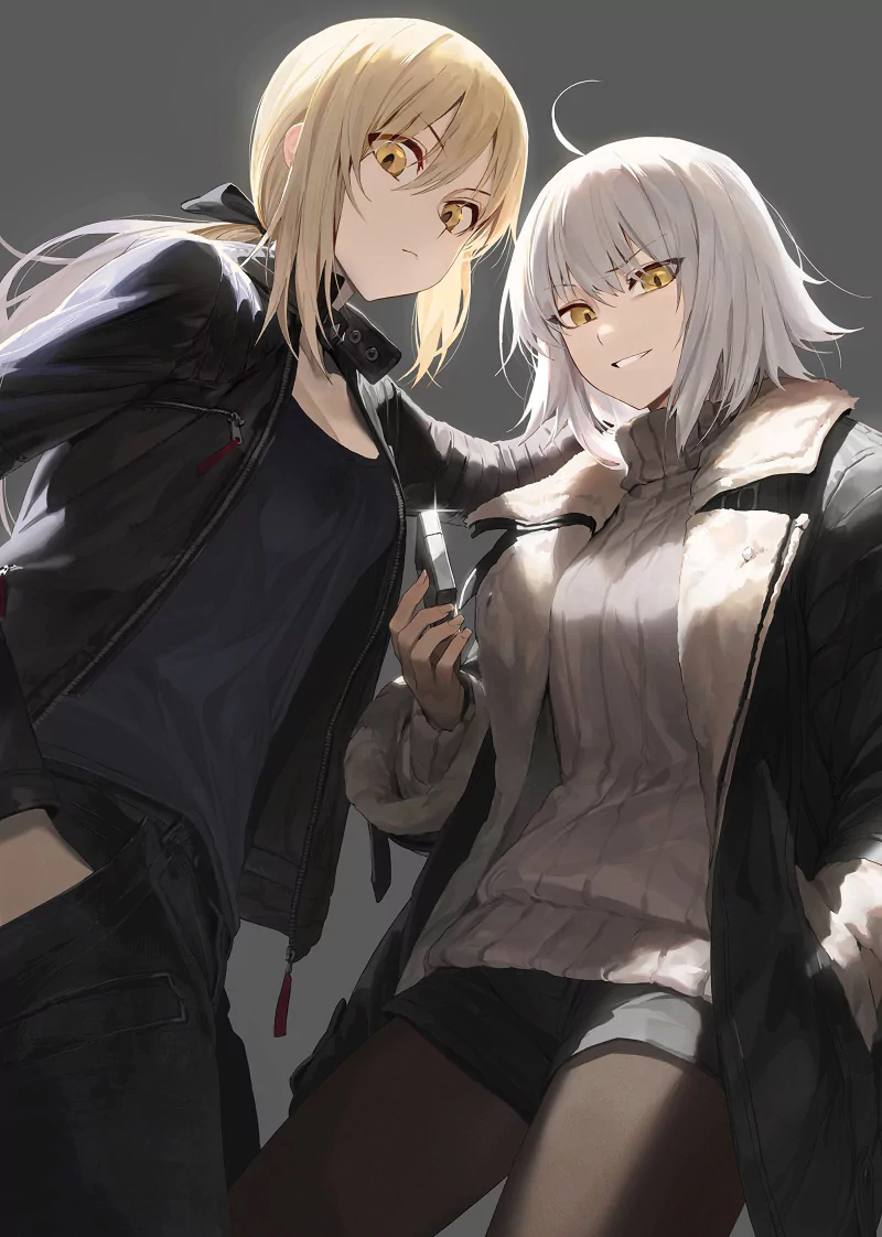 Saber Alter Artoria Pendragon (Alter) white hair short hair yellow eyes Avenger (Fate/Grand Order) Jeanne d'Arc Alter Anime Fate/Grand Order Image
