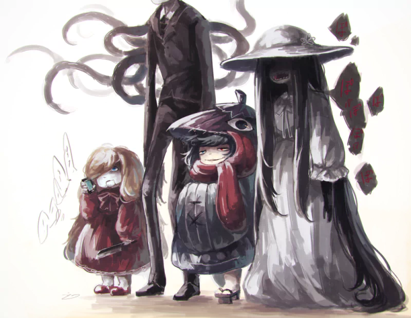 Mary-san Slender Man Hachisaku-sama Kogasa Tatara Anime crossover Image