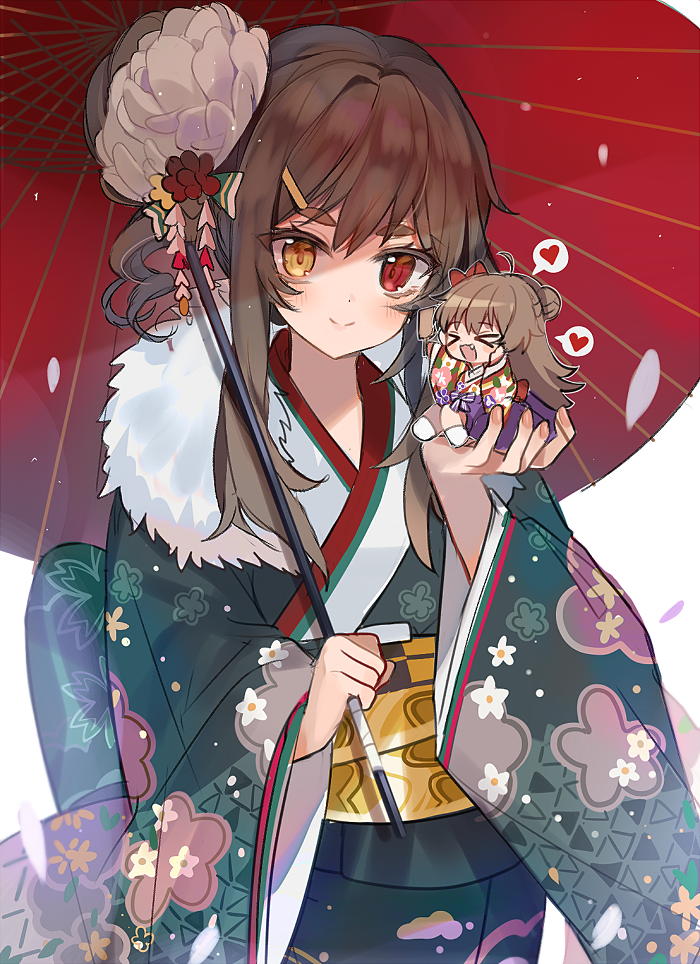 Download Japanese Clothes Kimono Umbrella Chibi Heterochromia RFB (Girls Frontline) M1014 (Girls Frontline) Video Game Girls Frontline Art