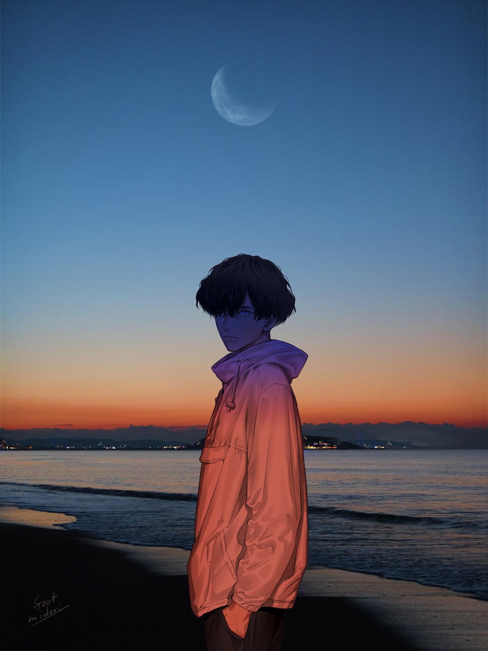 Download Evening Beach Anime Original Anime Beach Art